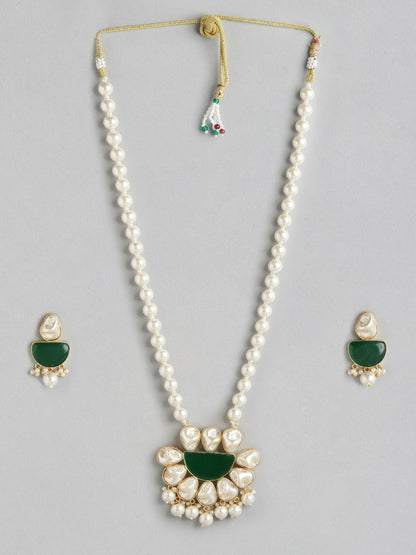 Gold Plated Beaded & MOP Studded Necklace & Earrings Set