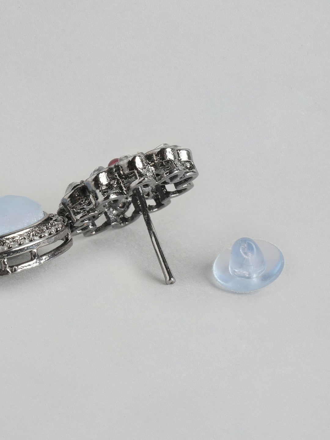 Silver Plated Grey Kundan Necklace Set with Earrings