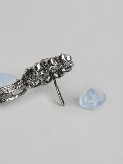 Silver Plated Grey Kundan Necklace Set with Earrings