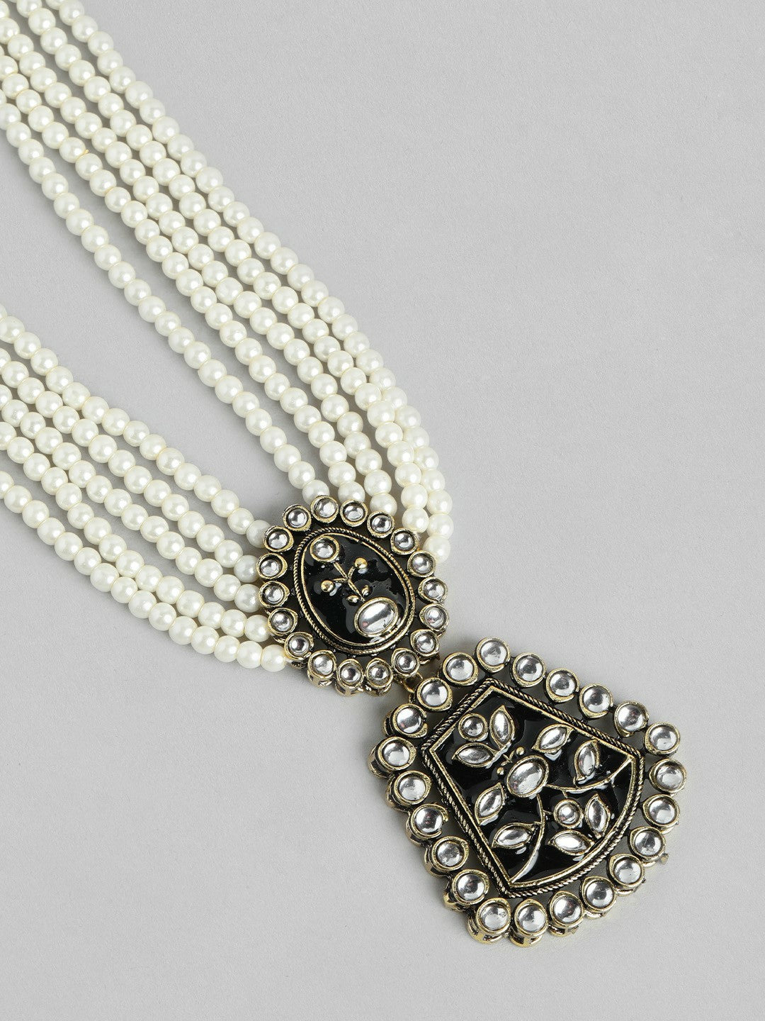 Pearl Gold Plated Kundan Beaded Layered Necklace & Earrings Set