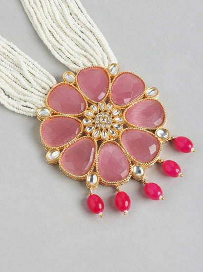 Gold Plated Quartz Beaded Layered Necklace & Earrings Set