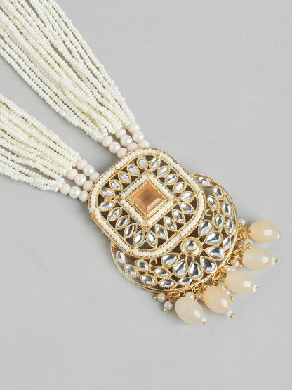 Gold Plated Kundan Beaded Layered Necklace & Earring Set