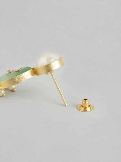 Gold Plated Mint Beaded Necklace Set with Floral MOP Pendant & Earrings