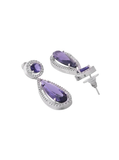 Silver Plated Purple AD & CZ Studded Necklace Set