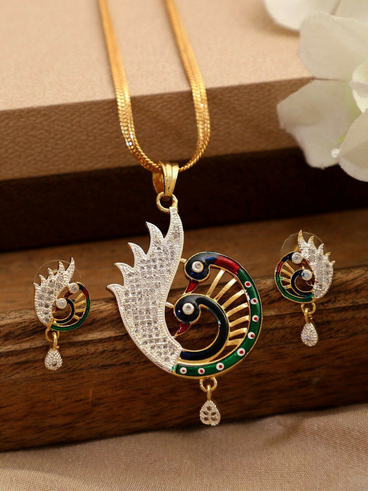 Gold Plated Peacock Pendant Set with Earrings
