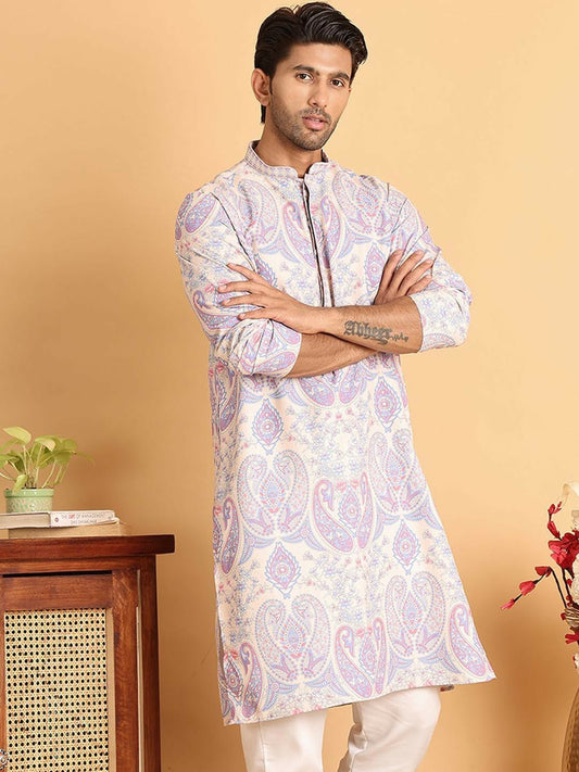 Men’s Cream Paisley Printed Kurta