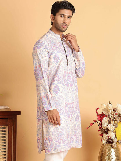Men’s Cream Paisley Printed Kurta