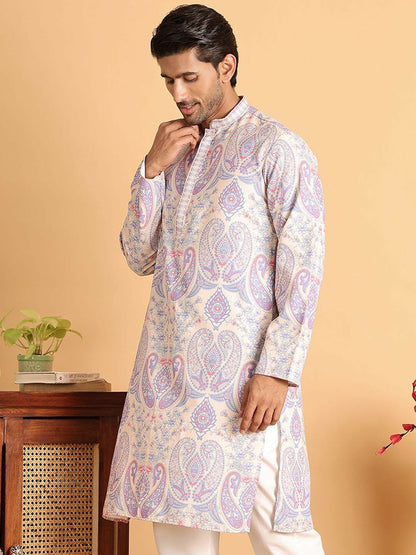 Men’s Cream Paisley Printed Kurta
