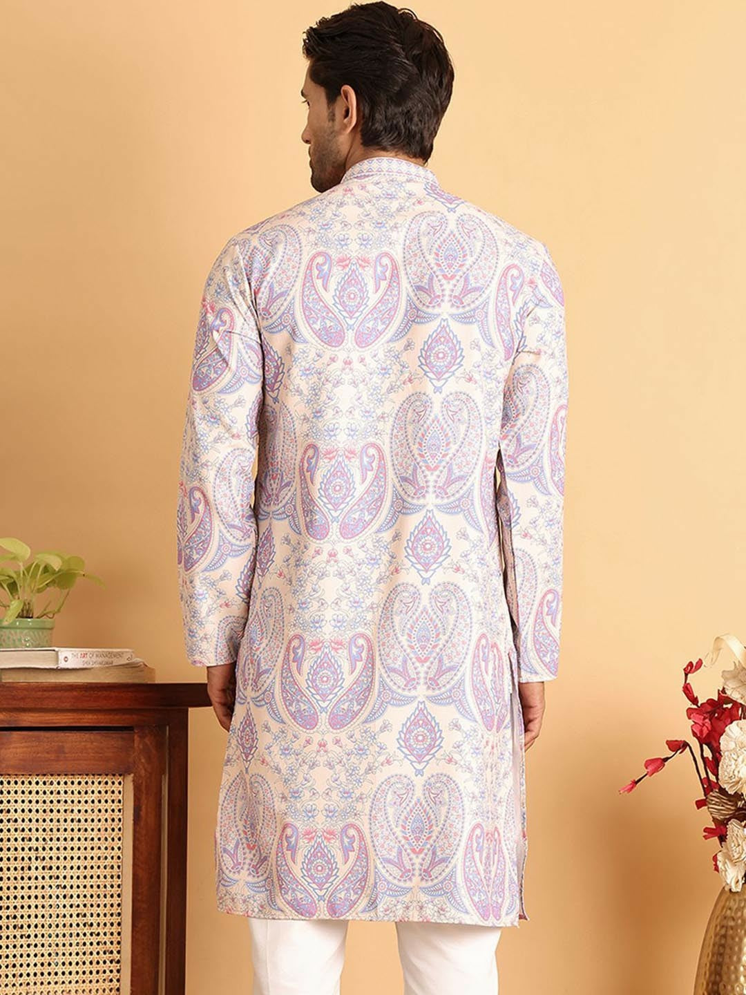 Men’s Cream Paisley Printed Kurta