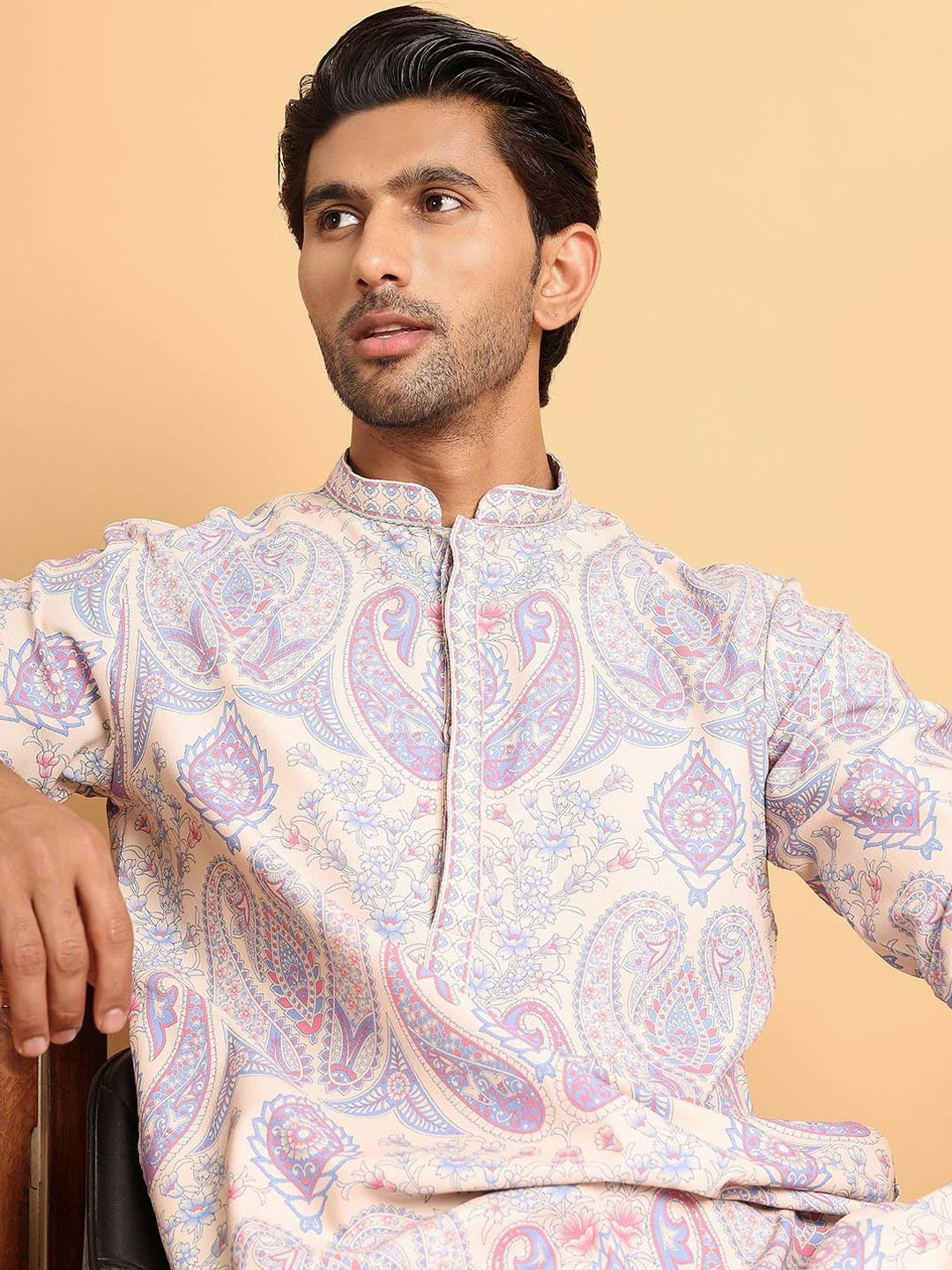 Men’s Cream Paisley Printed Kurta