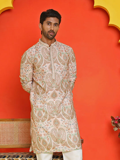 Men’s Beige Paisley Printed Kurta