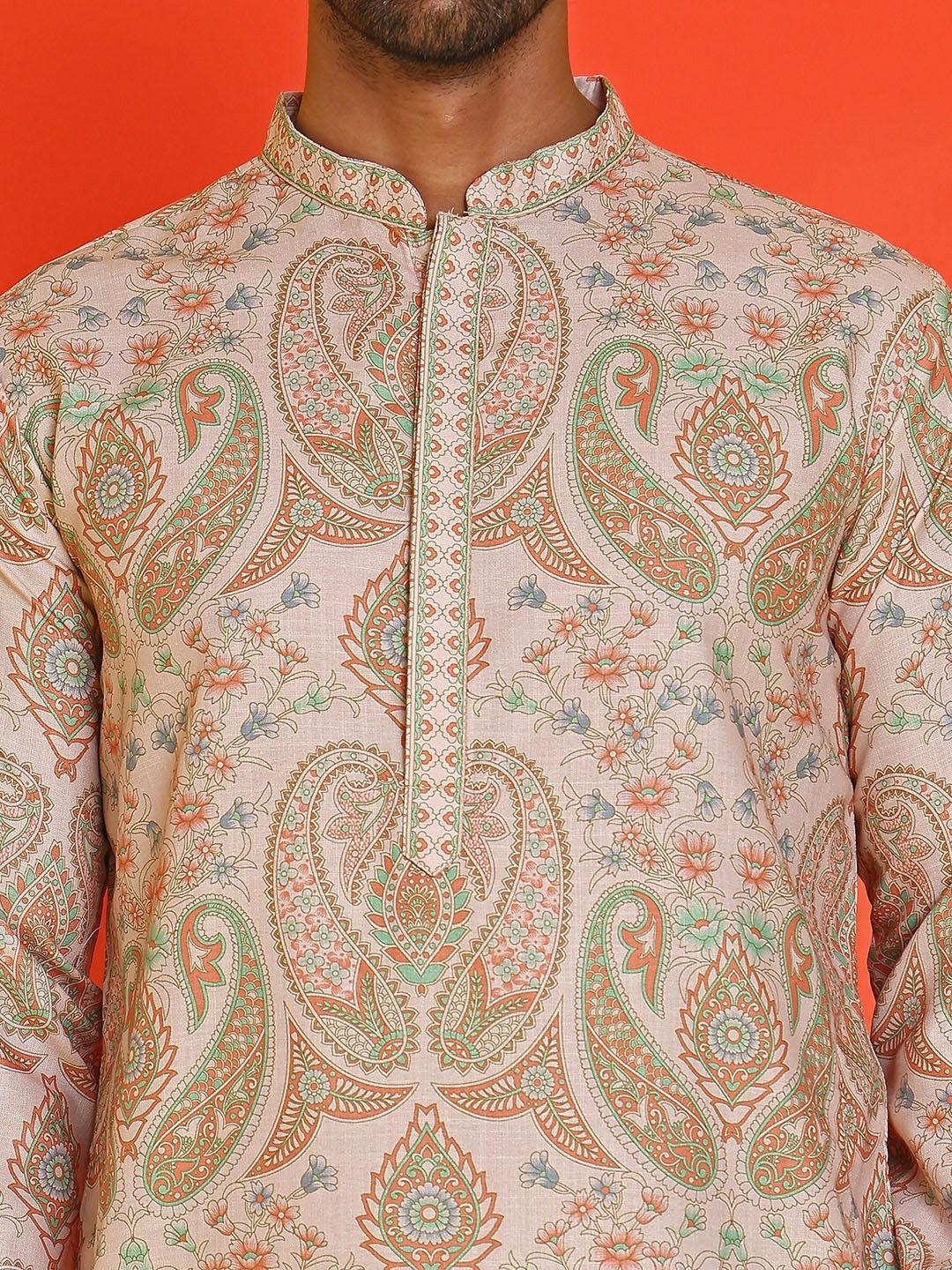 Men’s Beige Paisley Printed Kurta