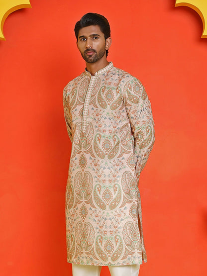 Men’s Beige Paisley Printed Kurta