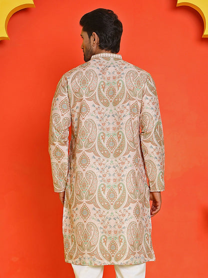 Men’s Beige Paisley Printed Kurta