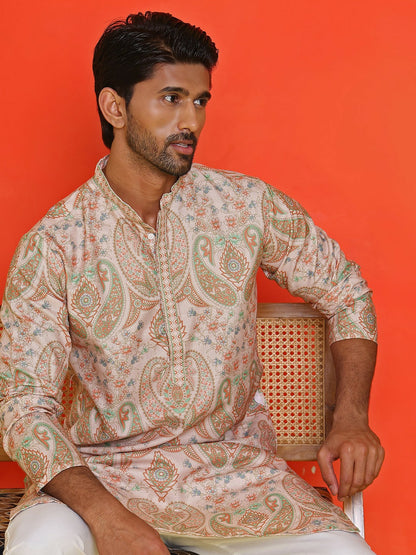 Men’s Beige Paisley Printed Kurta