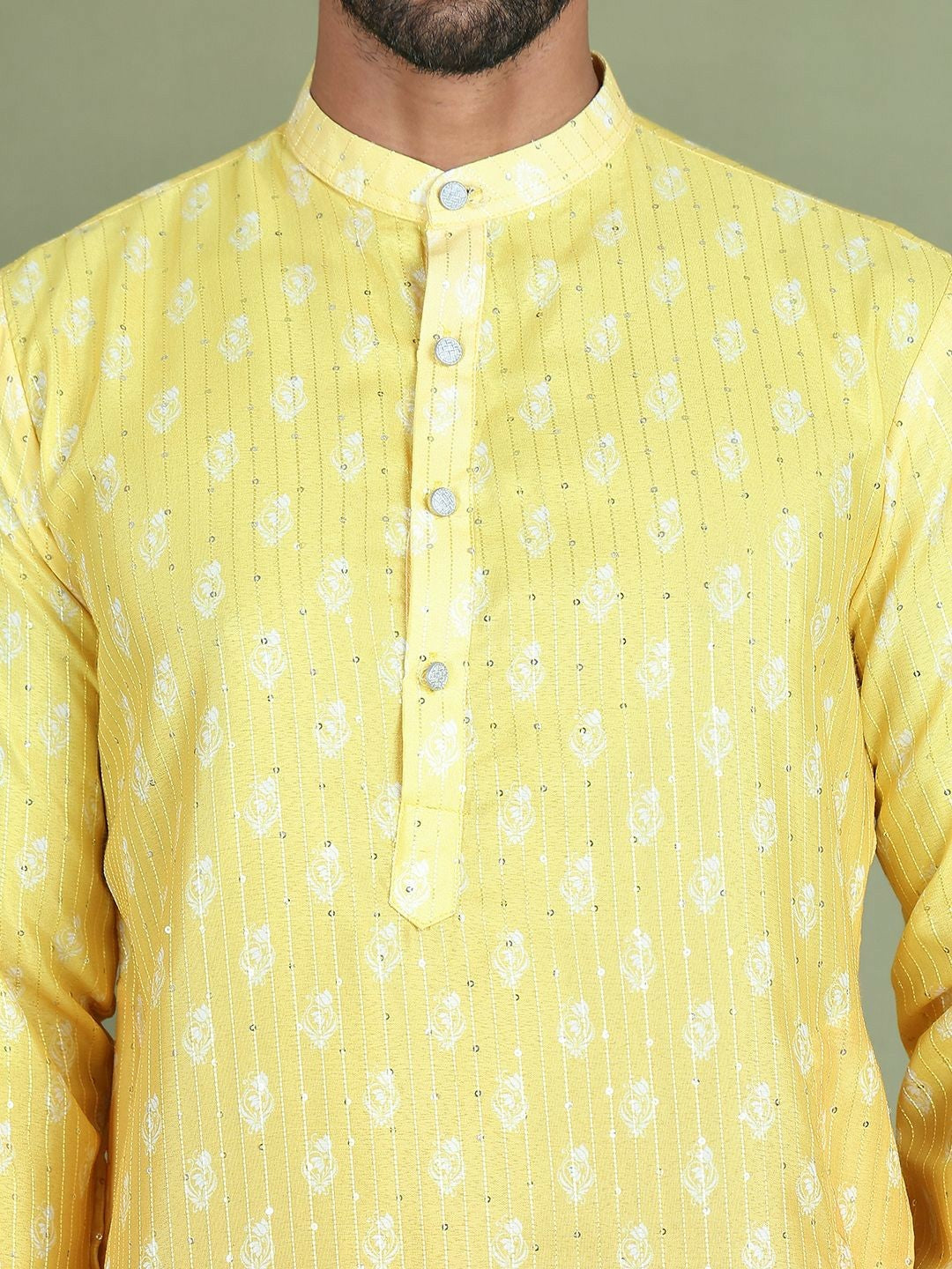 Yellow Floral Printed Kurta with Sequin Detailing