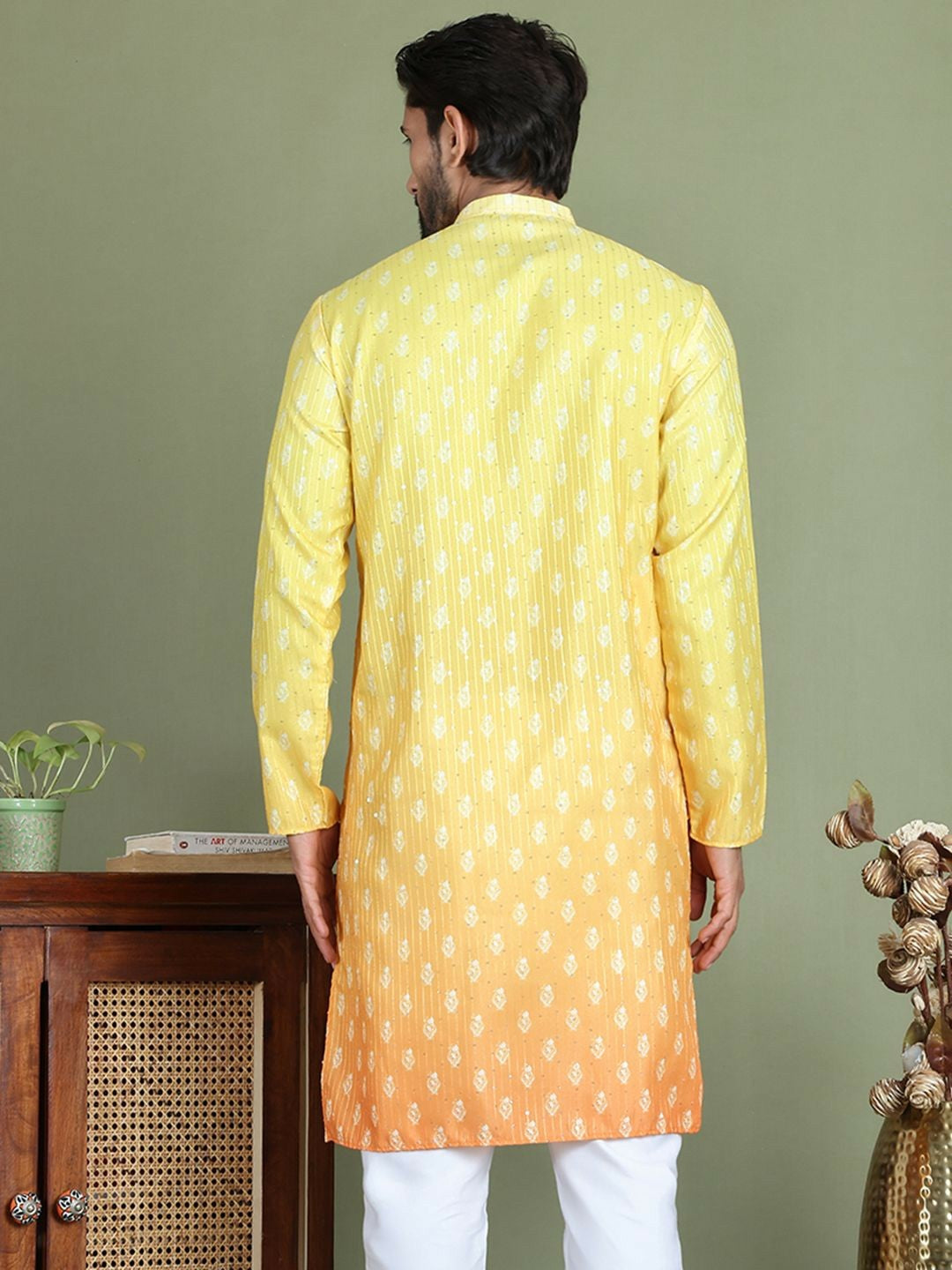 Yellow Floral Printed Kurta with Sequin Detailing