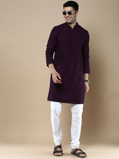 Purple Floral Woven Kurta with Chikankari Detailing