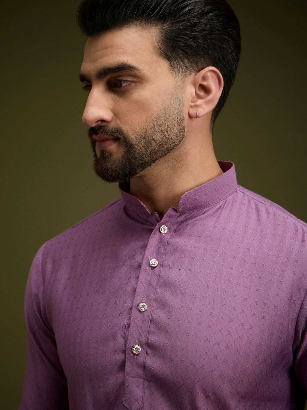 Purple Geometric Embroidered Pure Cotton Kurta with Pockets