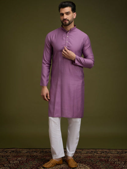 Purple Geometric Embroidered Pure Cotton Kurta with Pockets
