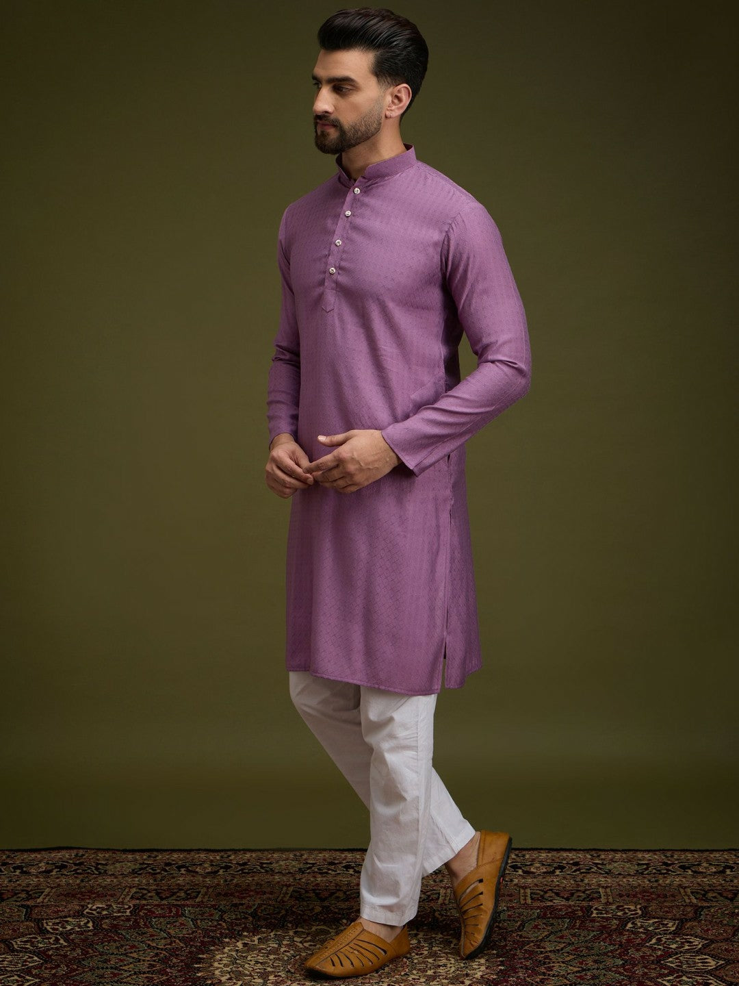 Purple Geometric Embroidered Pure Cotton Kurta with Pockets