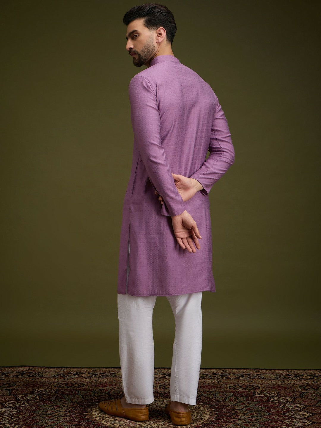 Purple Geometric Embroidered Pure Cotton Kurta with Pockets