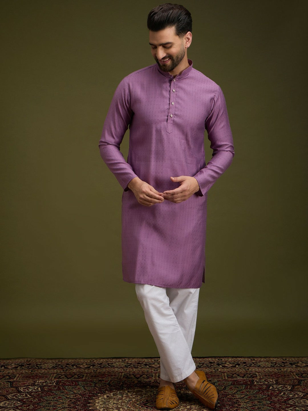Purple Geometric Embroidered Pure Cotton Kurta with Pockets
