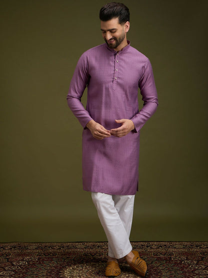 Purple Geometric Embroidered Pure Cotton Kurta with Pockets