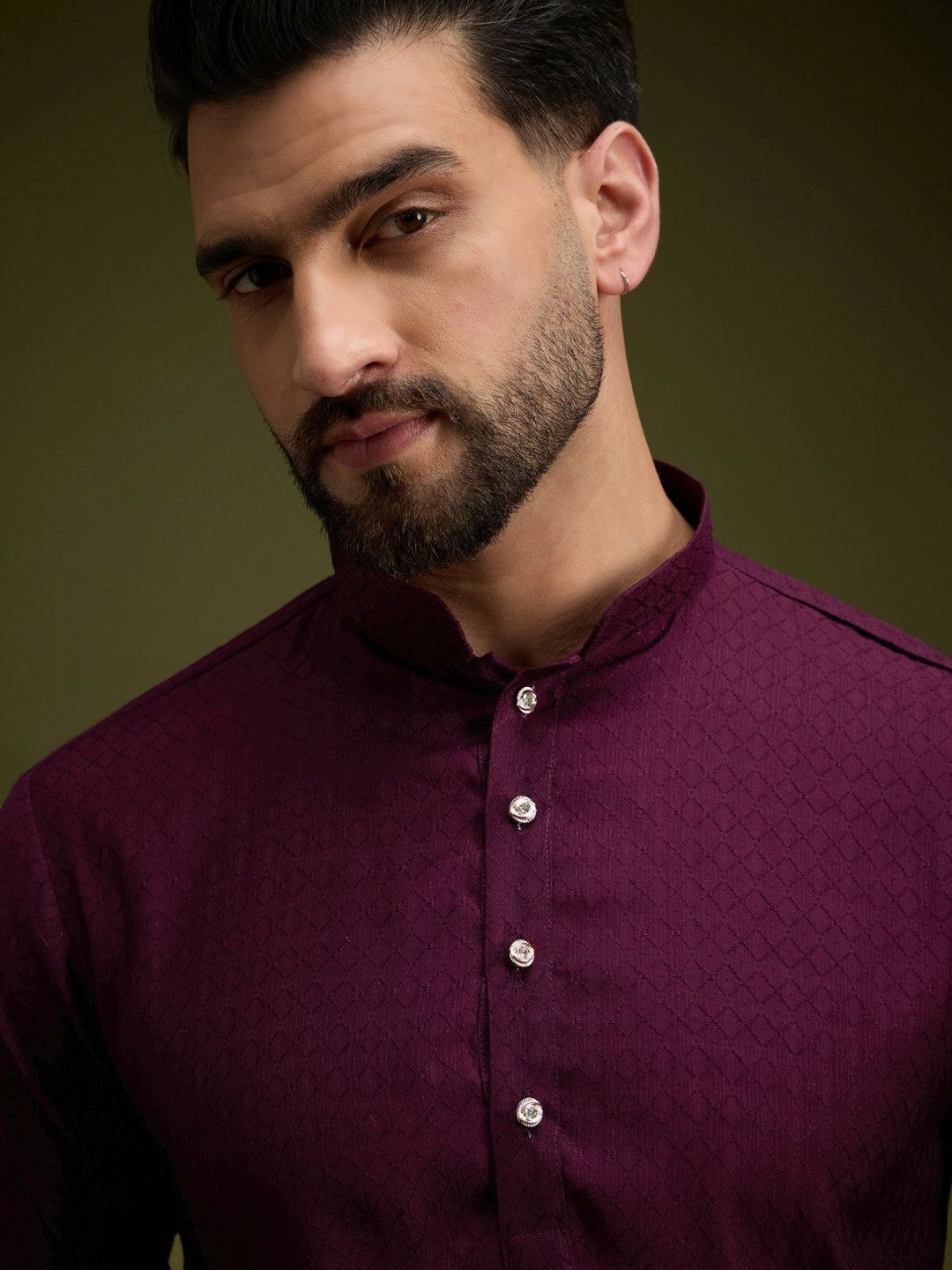 Purple Striped Embroidered Cotton Kurta with Sequins & Pockets