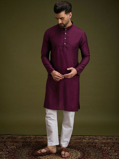 Purple Striped Embroidered Cotton Kurta with Sequins & Pockets
