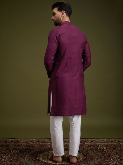 Purple Striped Embroidered Cotton Kurta with Sequins & Pockets