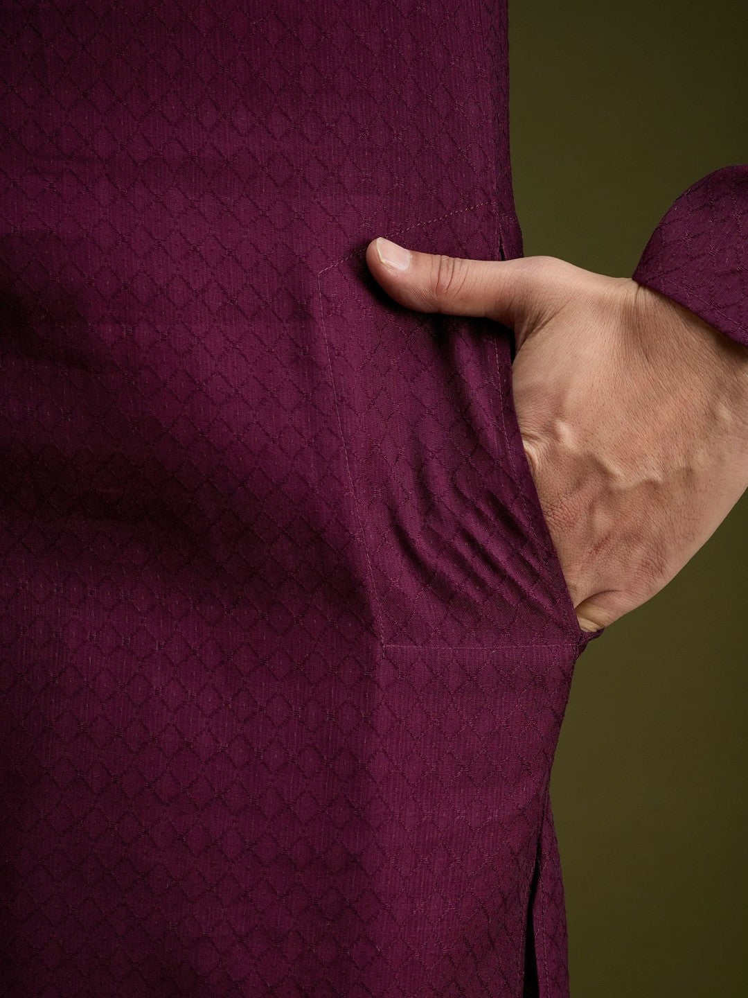 Purple Striped Embroidered Cotton Kurta with Sequins & Pockets