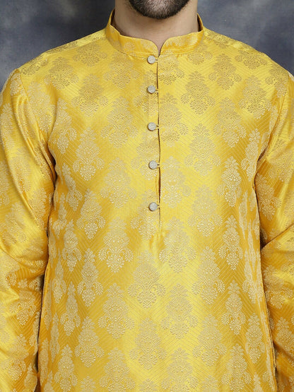 Yellow Jacquard Cotton Silk Kurta with Ethnic Motifs