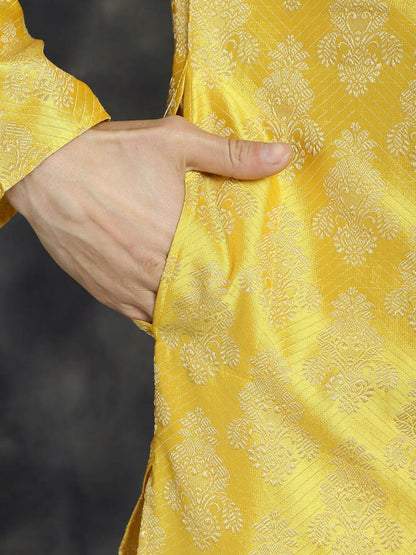 Yellow Jacquard Cotton Silk Kurta with Ethnic Motifs