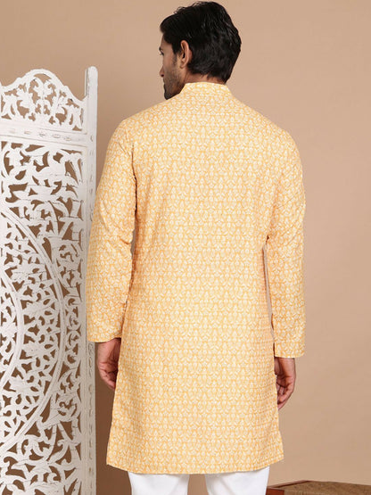 Yellow Floral Printed Kurta with Sequin Detailing
