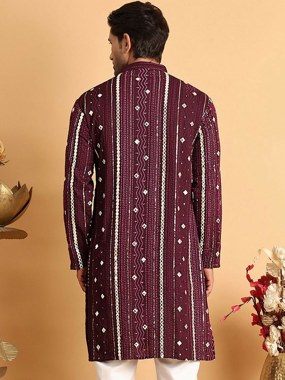 Men’s Purple Embroidered Kurta with Mirror Work
