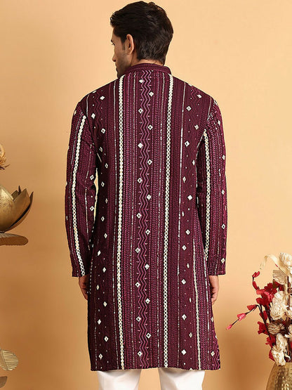 Men’s Purple Embroidered Kurta with Mirror Work