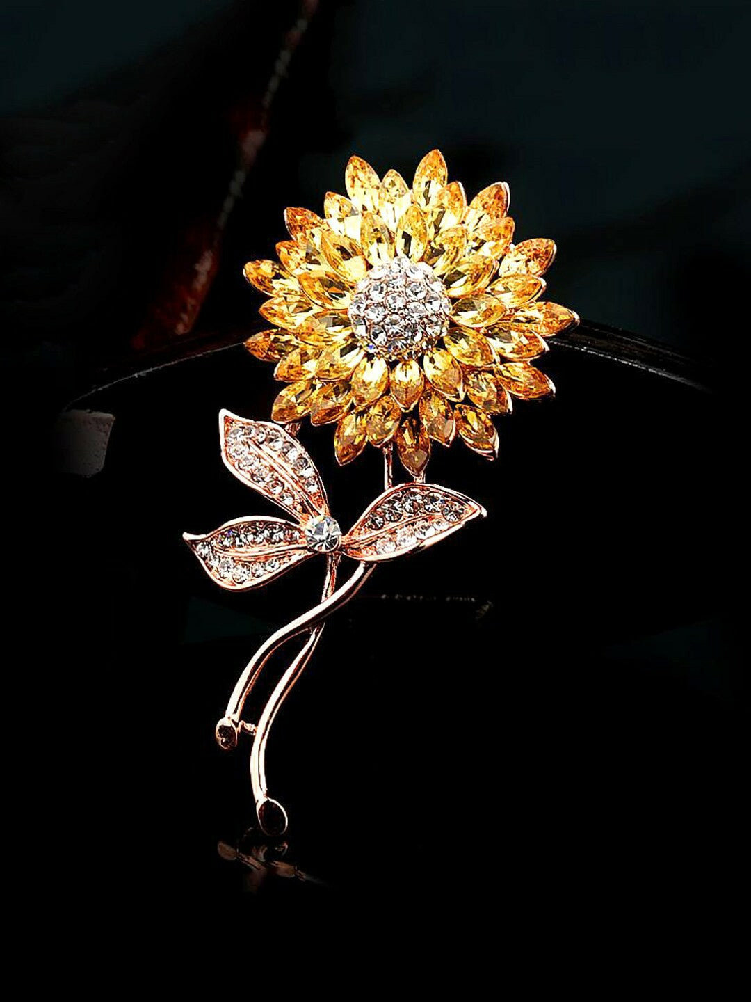 Gold-Plated Floral Stone Studded Brooch – Elegant Accessory for Ethnic & Formal Wear