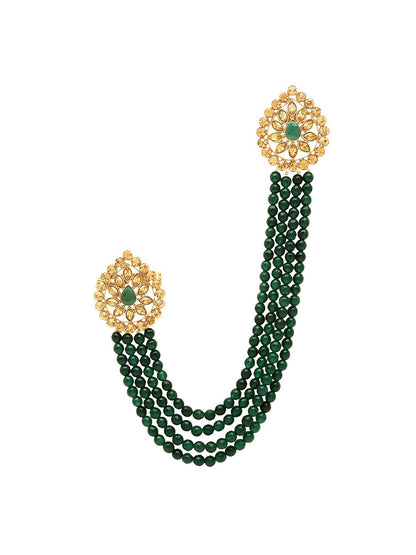 Gold-Toned & Green Stone Studded Brooch – Elegant Pin for Ethnic & Formal Wear