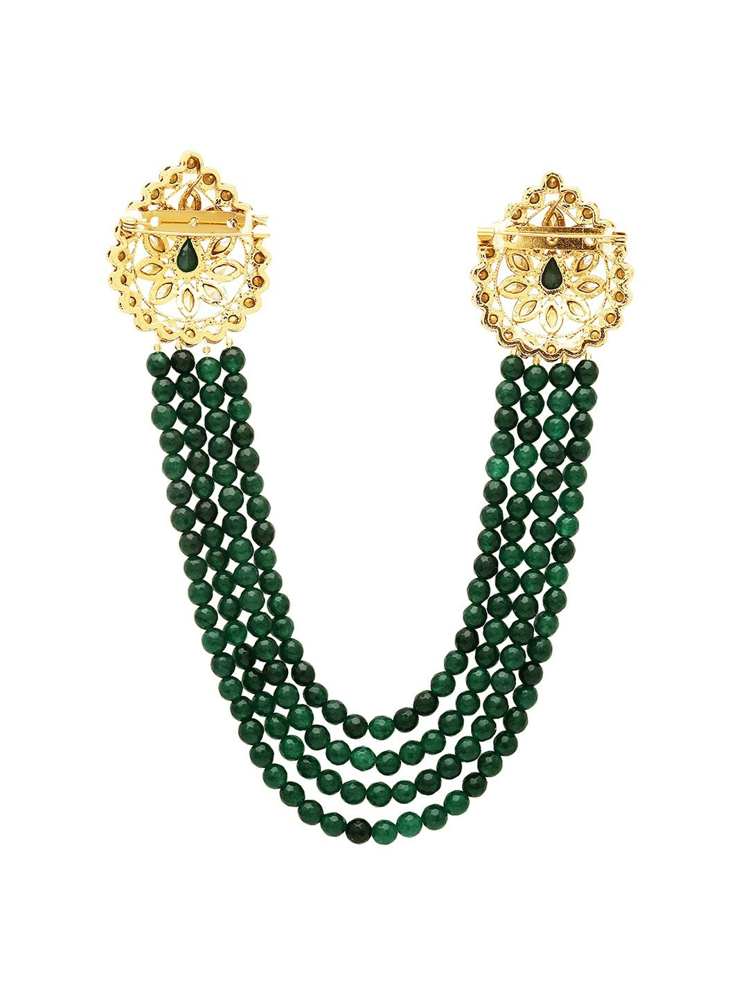 Gold-Toned & Green Stone Studded Brooch – Elegant Pin for Ethnic & Formal Wear