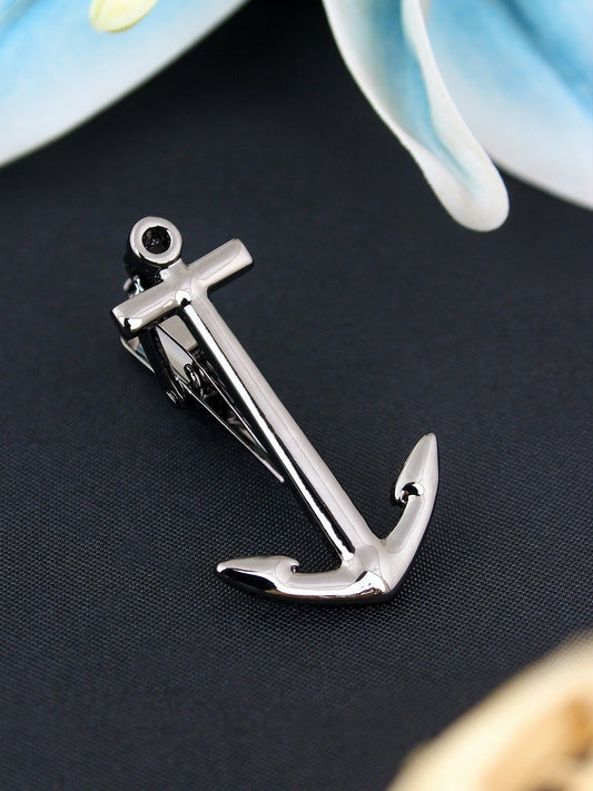 Men’s Rhodium-Plated Anchor Tie Pin – Elegant Silver-Toned Accessory | Indiaista