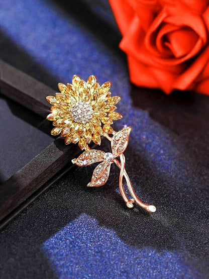 Gold-Plated Floral Stone Studded Brooch – Elegant Accessory for Ethnic & Formal Wear