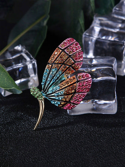 Gold-Plated Butterfly Brooch – Pink & Blue Crystal Pin for Women & Girls