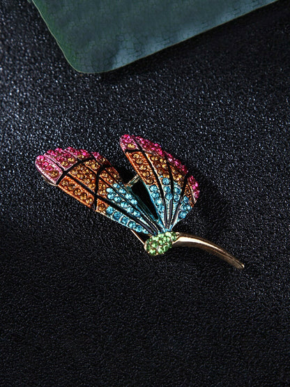 Gold-Plated Butterfly Brooch – Pink & Blue Crystal Pin for Women & Girls