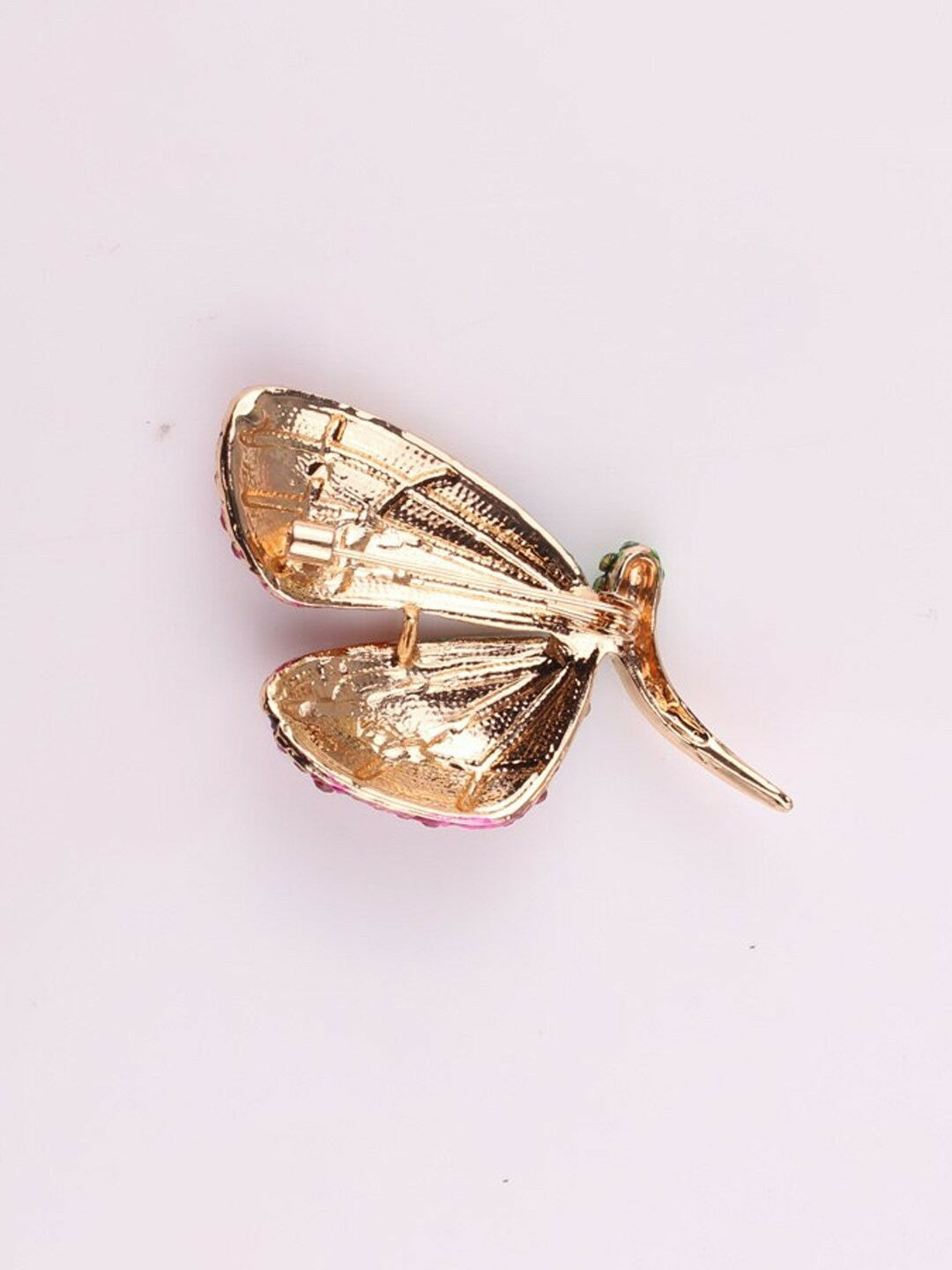 Gold-Plated Butterfly Brooch – Pink & Blue Crystal Pin for Women & Girls