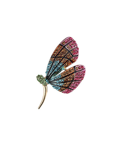 Gold-Plated Butterfly Brooch – Pink & Blue Crystal Pin for Women & Girls