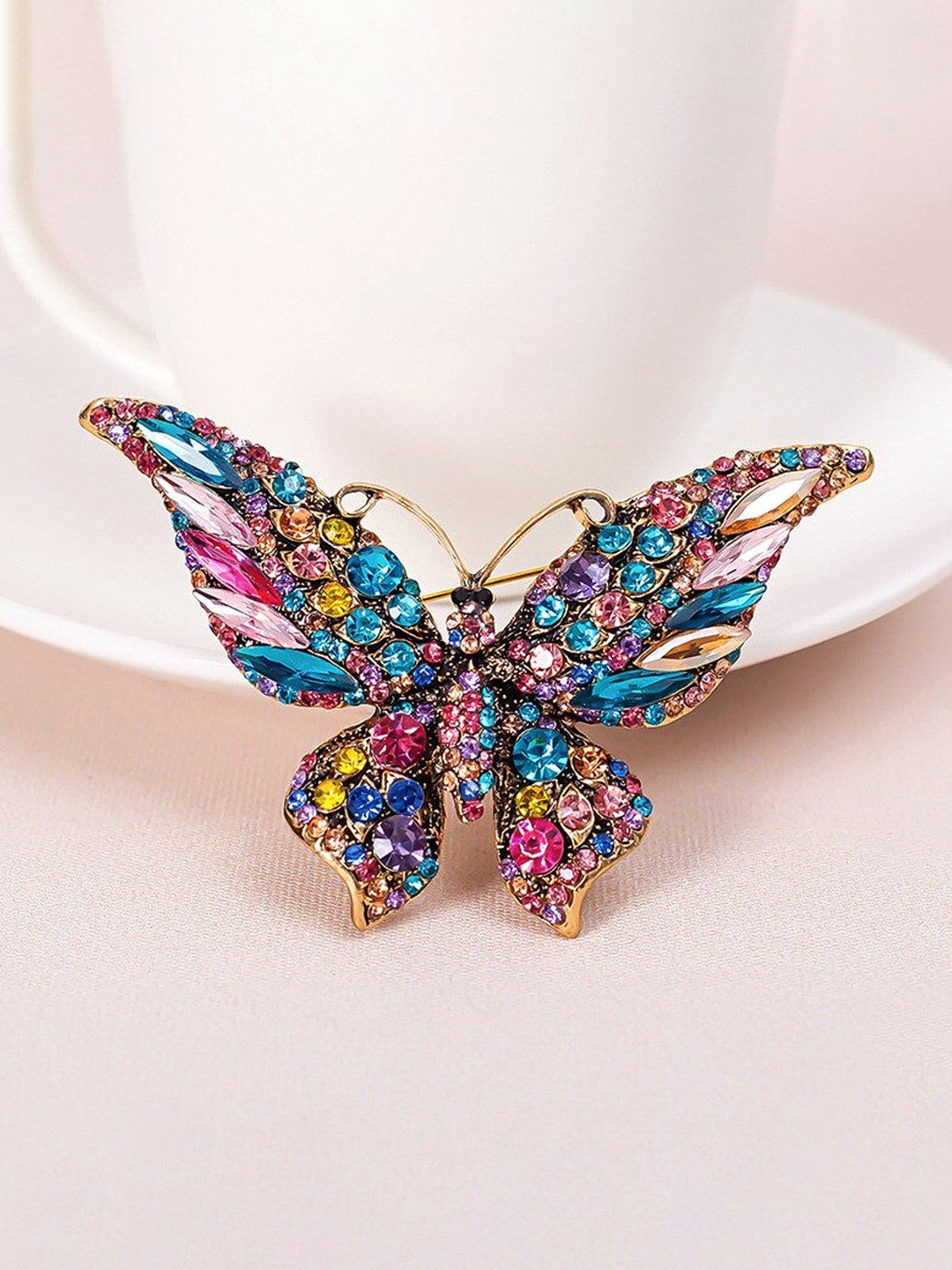 Multicolor Crystal Butterfly Brooch Pin – Elegant & Stylish Accessory for Women & Girls