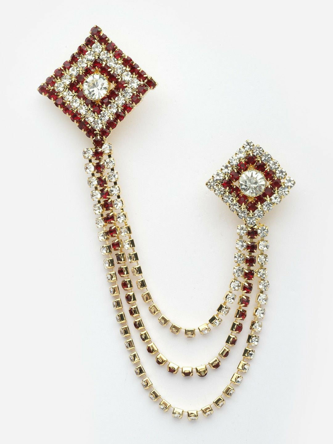 Gold-Toned Brooch with Red Artificial Stones – Elegant Traditional Pin for Men & Women