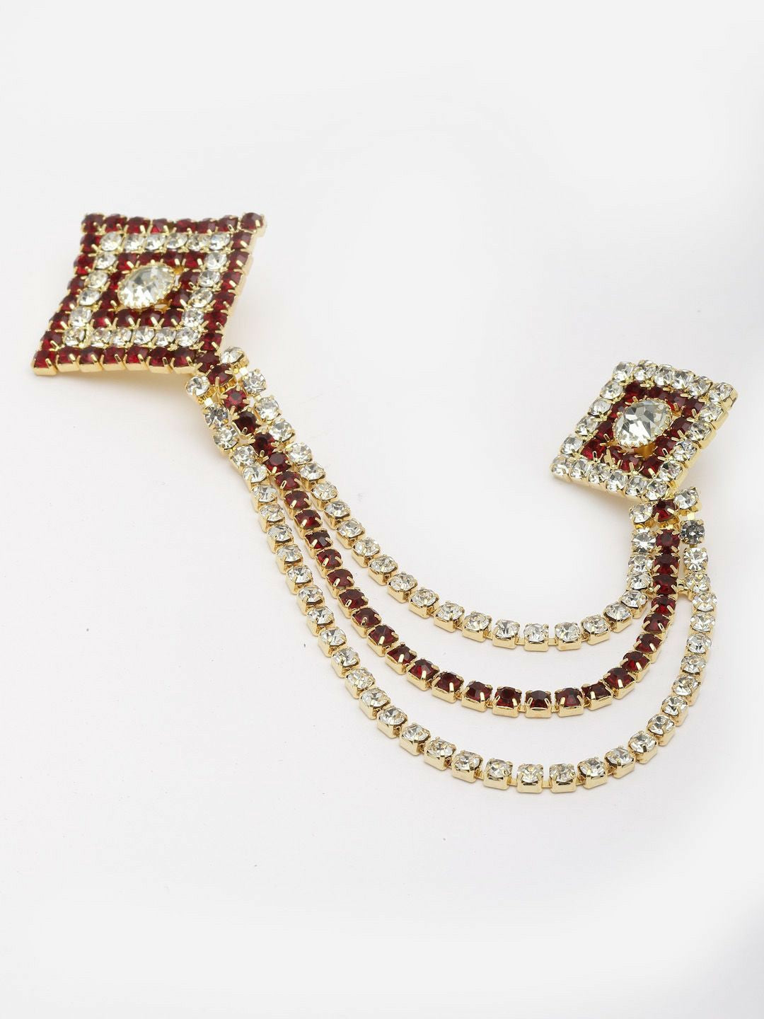 Gold-Toned Brooch with Red Artificial Stones – Elegant Traditional Pin for Men & Women