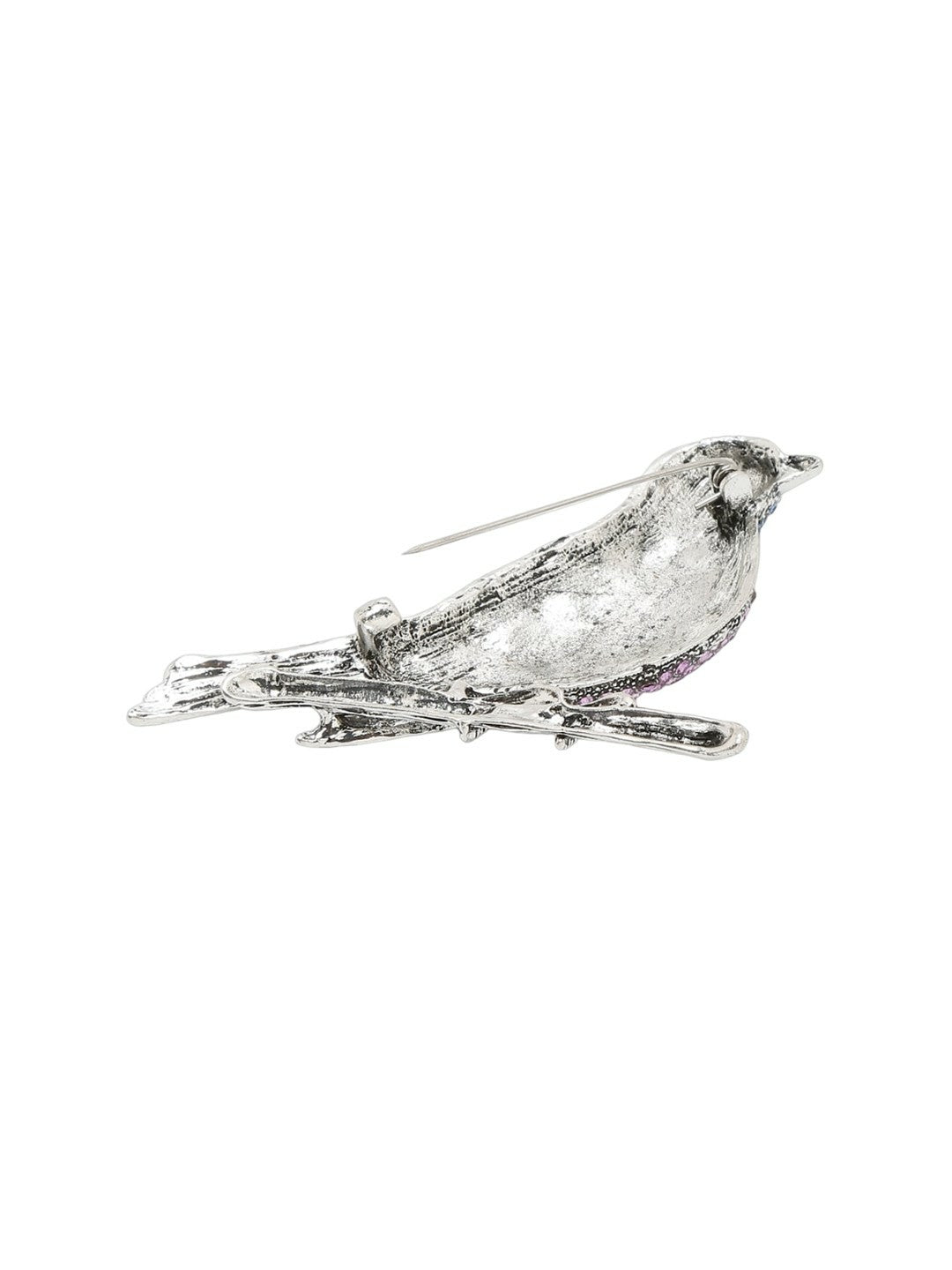 Elegant Silver-Toned Bird Brooch – Crystal Studded Lapel Pin for Men & Women